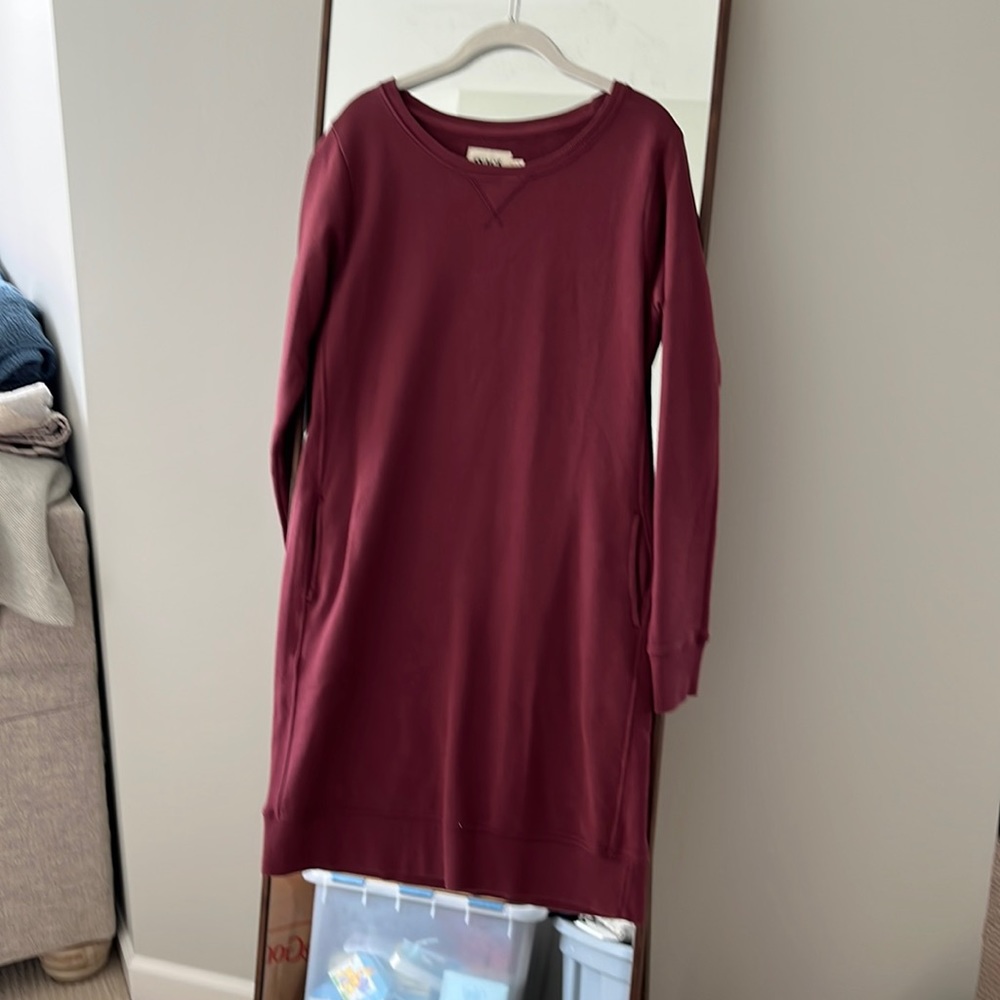 Pact Long Sleeve Sweater Dress in Deep Burgundy